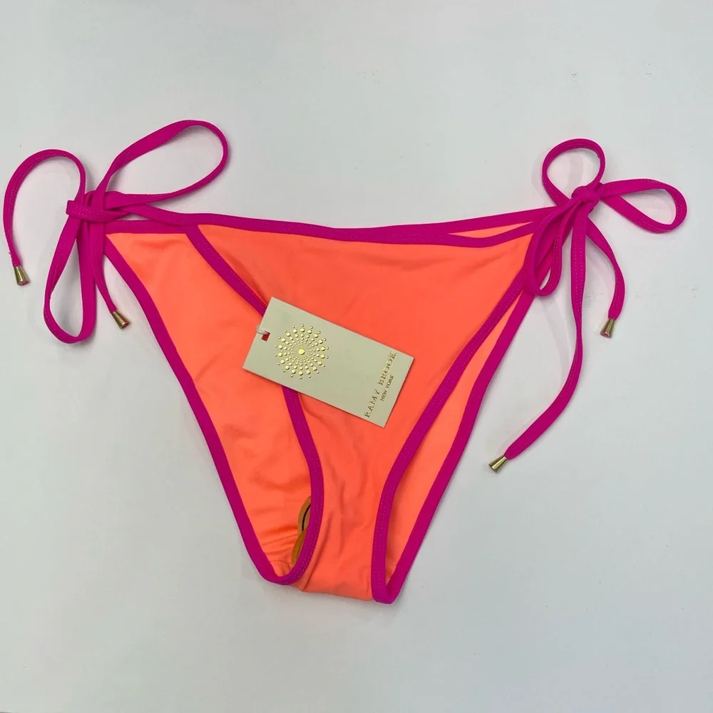 NWT Ramy Brook Bikini Lesia String Bikini Bottoms ColorBlock Pink/Flamingo Small